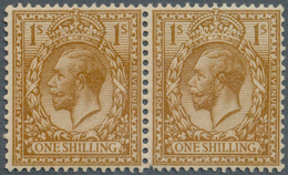 Großbritannien: 1913, 1s. Bistre-brown, VARNISH INK, Horiz. Pair, Left Stamp Hinged, Right Stamp Unm - Andere & Zonder Classificatie