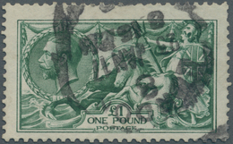 Großbritannien: 1913, Seahorses £1 Green Used With Little Smudged 'London 23 Jan 17' Pmk., Small Rep - Altri & Non Classificati