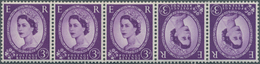 Großbritannien: 1958, 3d. Deep Lilac, Wm Multiple Crowns, Tête-bêche Pair (within Strip Of Five), Un - Andere & Zonder Classificatie