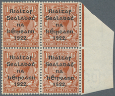 Irland: 1922 Error "PENCF" On Bottom Right Stamp 1½d. Red-brown Of Right Hand Marginal Block Of Four - Storia Postale