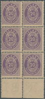 Island: 1876, 20 Aur Violet (2nd Printing 1881), Vertical Block Of 6 From Bottom Sheet Margin, All S - Autres & Non Classés
