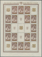 Kroatien: 1941, Golden Overprints On Yugoslavia, Both Se-tenant Mini Sheets Of 16 Stamps And Nine Or - Kroatië