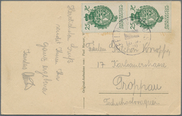 Liechtenstein: 1920, 2 X 25 H Dkl'grün, Portogerechte MeF Auf AK "Gruss Aus Nendeln" Mit Bahnpostste - Lettres & Documents