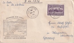 CANADA 1936 LETTRE 1ER VOL LA LOCHE-ILE A LA CROSSE - Cartas & Documentos
