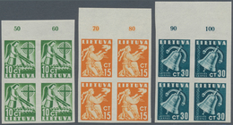 Litauen: 1940, 10,15 And 30 Ct. Of The Peace Issue In Imperforated Blocks Of Four From Upper Margin. - Litouwen