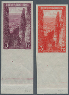 Luxemburg: 1923: "Wolfsschlucht/ Echternach" 3 Fr, Two Imperforated Essais/proofs In Different Color - Brieven En Documenten