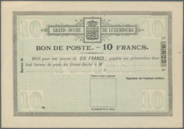 Luxemburg - Ganzsachen: 1884, 1 Fr. - 10 Fr. Bon De Poste, Complete Set With Ten Pieces, Unused, Mos - Postwaardestukken