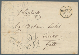 Malta: 1874. Stampless Envelope Written By 'Jacob Di J. Tajar' Addressed To Egypt Cancelled By Malta - Malte