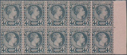 Monaco: 1885 Charles III. 40c. Blue On Rose, Right Hand Marginal Horizontal Block Of 10, Mint Never - Ongebruikt