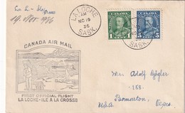 CANADA 1936 LETTRE 1ER VOL LA LOCHE-ILE A LA CROSSE - Lettres & Documents