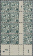 Monaco: 1921, Prince Albert I. 5fr. Dark-green Block Of 12 With Gutter (millesime ‚1‘) From Lower Ma - Unused Stamps