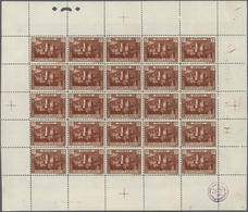 Monaco: 1922, Monaco Castle 5fr. Redbrown Complete (folded) Sheet Of 25 With Margins Around, Mint Ne - Ongebruikt