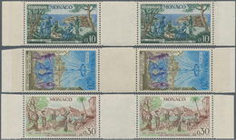 Monaco: 1973, National Heritage, 0.10fr. To 0.30fr., Three Values Each As (unfolded) Gutter Pairs, U - Unused Stamps