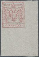 Österreich: 1850, 6 Kreuzer Trübrosa, Probedruck Auf Seidenpapier Von Der Rechten Unteren Bogenecke, - Other & Unclassified