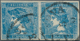 Österreich: 1851, (0,6 Kr) Blauer Merkur, Type II, Waagerechtes Paar, Allseits Gerandet, Tadellose E - Autres & Non Classés