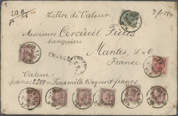 Österreich: 1895, 3 Kr Blaugrün/schwarz, 5 Kr Rot/schwarz Und 7 X 50 Kr Lila/schwarz, MiF Auf Gesieg - Other & Unclassified