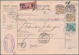 Österreich: 1890/1891, 3 Kr Blaugrün, 30 Kr Braun U. 50 Kr Lila, MiF Auf 5 Kr Paketkartenformular, A - Other & Unclassified