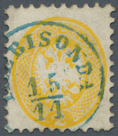 Österreichische Post In Der Levante: 1864, Lomb.-Venetien Vorläufer: 2 So Gelb, Gez.9 1/2, Vollzähni - Oostenrijkse Levant