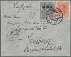 Österreich - Flugpost: 1918, 4 Kr Grau Auf Hellgrauem Papier Zusammen Mit 15 H Freimarke Auf ERSTFLU - Autres & Non Classés