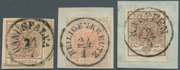 Österreich - Stempel: 1850, "HANUSFALVA", "HEILIGENKREUZ" Und "KARPFEN" Je K1 Auf Briefstücken (Müll - Macchine Per Obliterare (EMA)