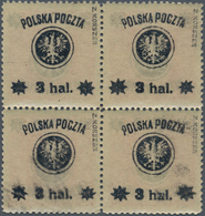 Polen: 1918/1919: Second Lublin Issue, 3 Hal. On 15 H. Rose, Block Of Four With Additional Inverted - Andere & Zonder Classificatie