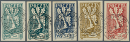 Polen - Lagerpost: Woldenberg: 1944/1945. Komplette Serie "Odrastajacy Dab" (5 Werte), Sauber Rundge - Other & Unclassified