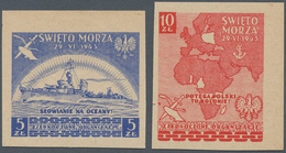 Polen - Besonderheiten: 1943, 5zł. Ultramarine And 10zł.. Red, Two Vignettes "Święto Morza" Depictin - Autres & Non Classés