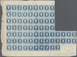 Rumänien: 1864, Never Issued 5 Parale Blue, Large Part Of The Sheet Including 72 Stamps Only The Upp - Altri & Non Classificati