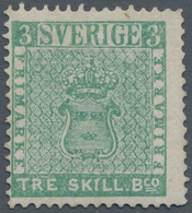 Schweden: 1855, Coat Of Arms 3 Skill Blue-green On Thin Paper Unused Without Gum, Minor Repairs Neve - Ongebruikt