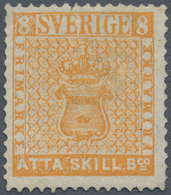 Schweden: 1855 ÅTTA (8) Sk. Bco. In Orange On Thin Paper, UNUSED Without Gum, Well Centered, Fresh C - Ongebruikt