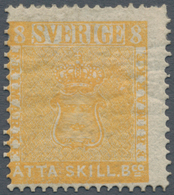 Schweden: 1855 ÅTTA (8) Sk. Bco. In Orange-yellow, Blurred Print (1857), UNUSED With Gum (origin?), - Neufs