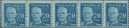 Schweden: 1920 'King Gustaf V' 20øre Blue, Horizontal Strip Of Five Coil Stamps, Perforated Vertical - Nuovi