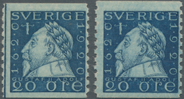 Schweden: 1920, King Gustaf II. Adolf 20öre Blue Vert. Perf. 9¾ Two Stamps With Watermark ‚lines‘, O - Unused Stamps