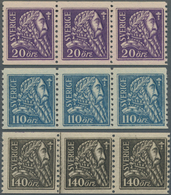 Schweden: 1921, King Gustaf Vasa Without Wmk. Complete Set Of Three In Strips/3, Mint Never Hinged, - Ongebruikt