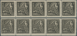 Schweden: 1921, King Gustaf Vasa 140öre Without Wmk. In Two Strips Of Five In Different Shades, Mint - Ongebruikt