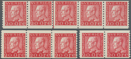 Schweden: 1934, King Gustaf V. 20öre Carmine On White Paper Horizontal Strips Of Five And Three And - Ongebruikt