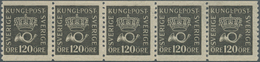 Schweden: 1925, Crown And Posthorn 120öre Black On Toned Paper Horizontal Strip Of Five, Mint Never - Unused Stamps
