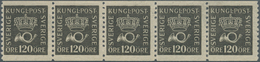 Schweden: 1925, Crown And Posthorn 120öre Black On Toned Paper Horizontal Strip Of Five, Mint Never - Ongebruikt