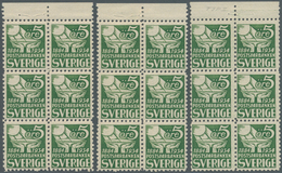 Schweden: 1933, 50th Anniversary Of The Postal Savings Bank 5öre Green In Type I In Three Blocks Of - Ongebruikt
