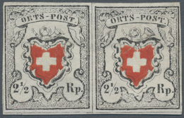 Schweiz: 1850 'Orts-Post' 2½ Rp. Schwarz/rot Ohne Kreuzeinfassung, Waagerechtes Paar Der Typen 38+39 - Andere & Zonder Classificatie