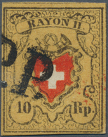 Schweiz: 1850 Rayon II 10 Rp. Schwarz/rot/tieforangegelb, Sog. 'helle Tabakbraun' In Der Nuance Chro - Andere & Zonder Classificatie