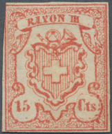 Schweiz: 1852 Rayon III 15 Cts. Rötlichkarmin, Type 8 Mit PF "Kreislinie Um Cts.", UNGEBRAUCHT Ohne - Andere & Zonder Classificatie