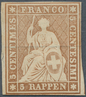 Schweiz: 1854 Strubel 5 Rp. Braun, Später Münchner Druck, Mit Plattenfehler "kurzer Strich Rechts Am - Andere & Zonder Classificatie