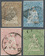 Schweiz: 1854-62 Strubel-Kurzsatz Mit 5 Rp. Und 10 Rp. Je Auf Dünnem Seidenpapier, Je Einseitig Etwa - Autres & Non Classés