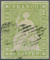 Schweiz: 1854, Sitzende Helvetia, Sog. 'Strubel-Ausgabe' 40 Rappen Hellgelbgrün, Münchner Druck Atte - Andere & Zonder Classificatie