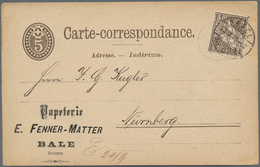 Schweiz - Ganzsachen: 1875 Ganzsachenkarte 5 Rp. Schwarzbraun Mit Zudruck "Papeterie E. FENNER-MATTE - Stamped Stationery