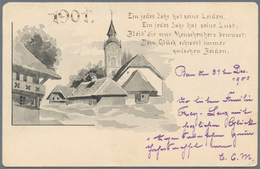 Schweiz - Ganzsachen: 1900 UPU-Ganzsachenkarte 5 Rp. Mit Rückseitigem Zudruck (Dorf + Neujahrswünsch - Stamped Stationery