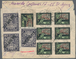 Sowjetunion: 1922, December, 45r. Black/green Airmail Stamp, Block Of Six And Single Stamp, In Combi - Oblitérés