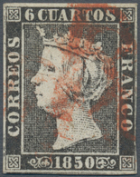 Spanien: 1850, 6cs. Black, Fresh Colour, Close To Full Margins, Clearly Oblit. By Red Pre-philatelic - Gebruikt