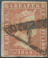 Spanien: 1850, 5r. Red, Fresh Colour, Close To Full Margins, Clearly Oblit. By Black Pre-philatelic - Gebruikt